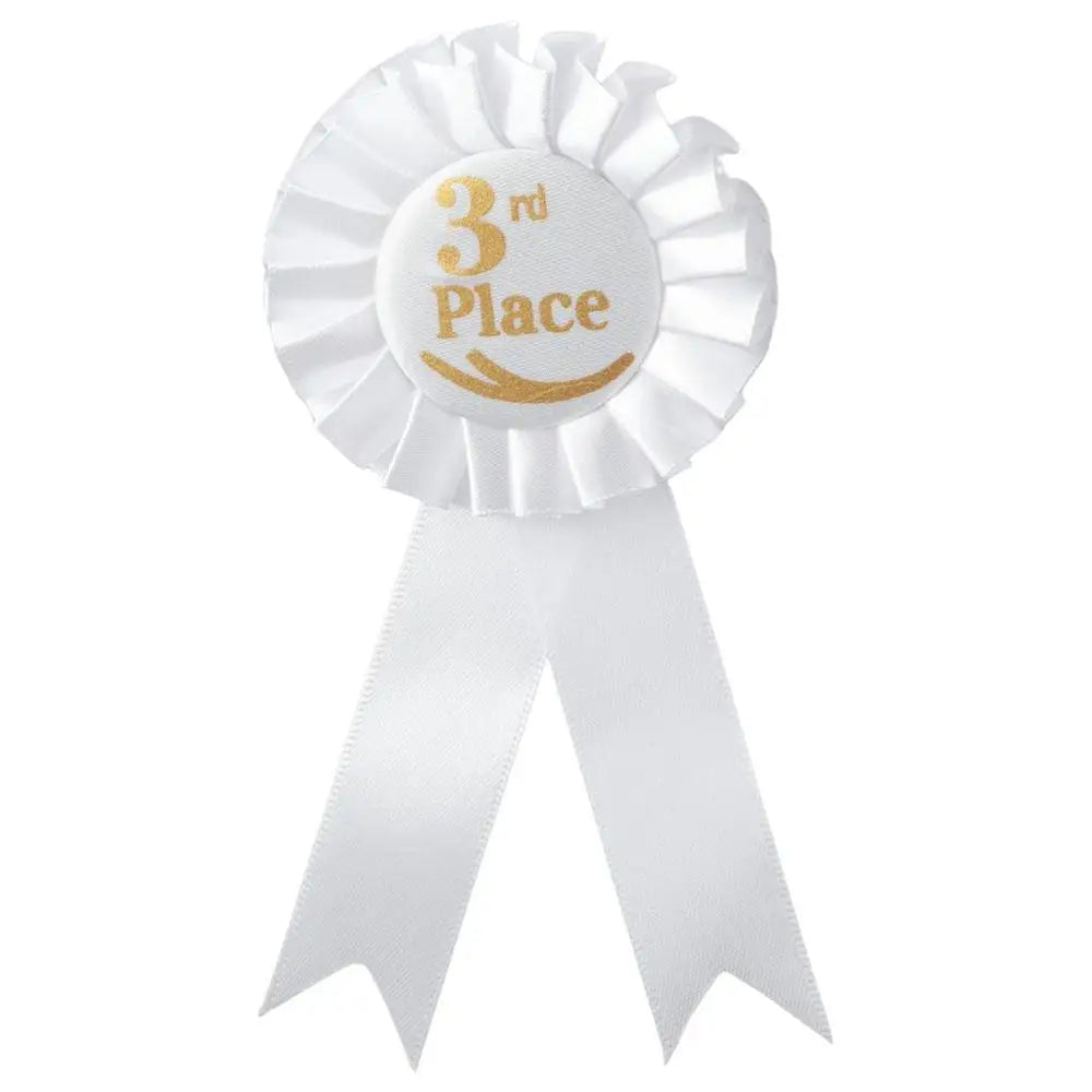 White third place rosette seen straight on