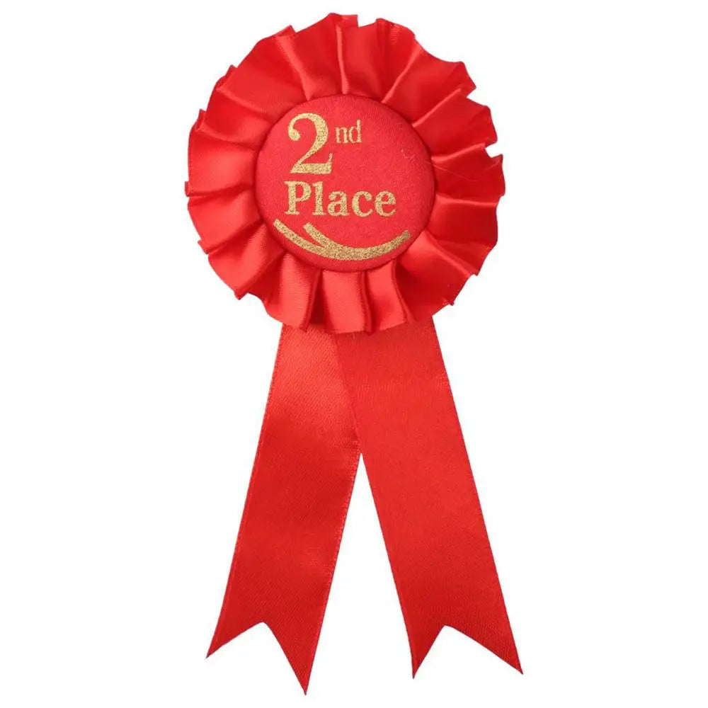 Red second place rosette seen straight on